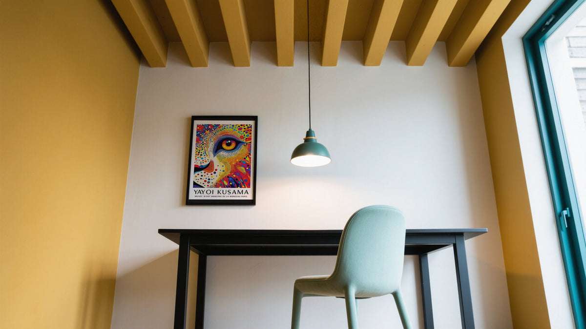 Lion Motivational Poster above a desk in a home office