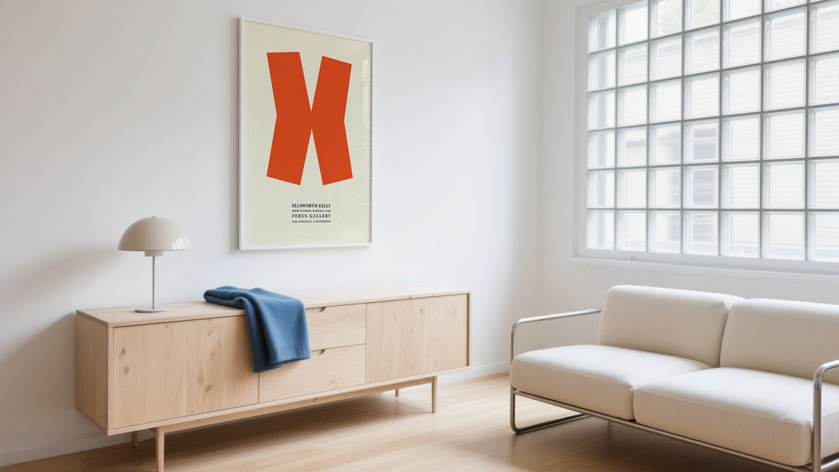 Ellsworth Kelly Orange minimalist wall art print in neutral tone living room