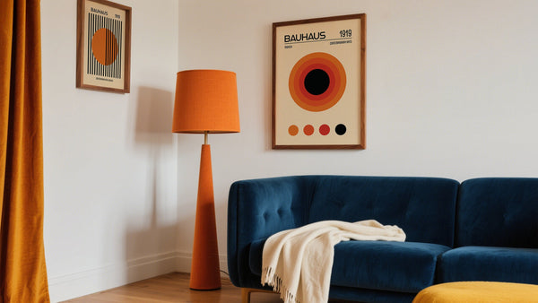 Bauhaus Graphic Design by Laboo Studio - Orange Prints on Colorful Wall