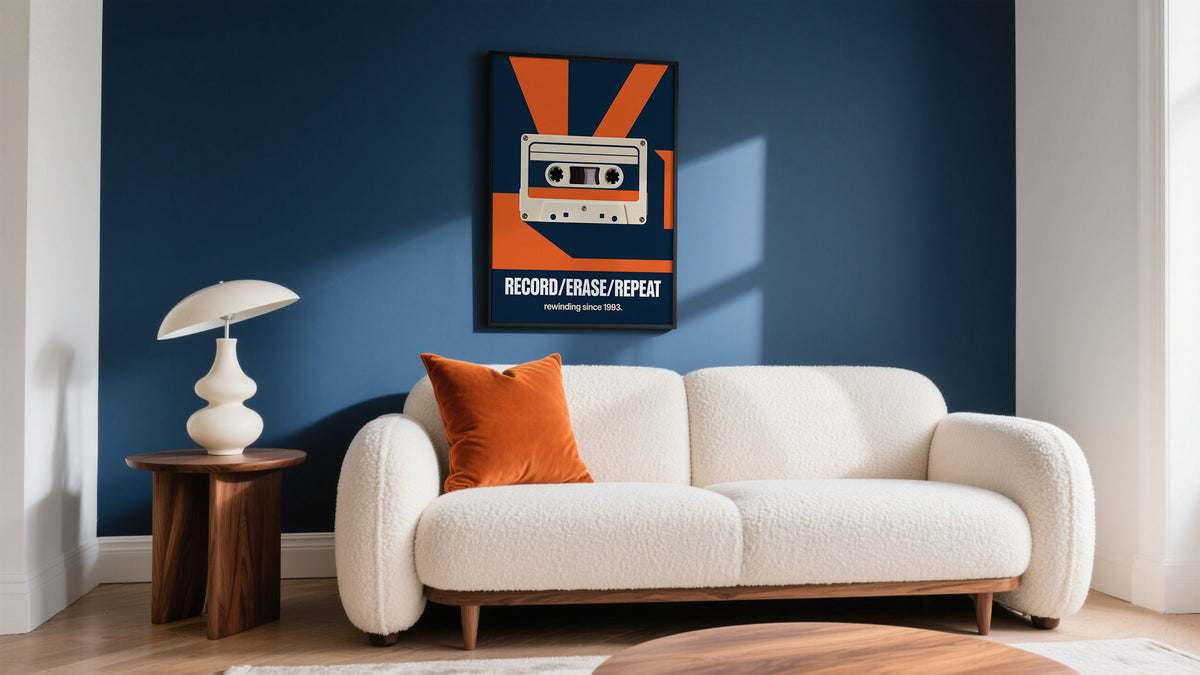 Framed colorful print to brighten your wall with a retro inspired cassette