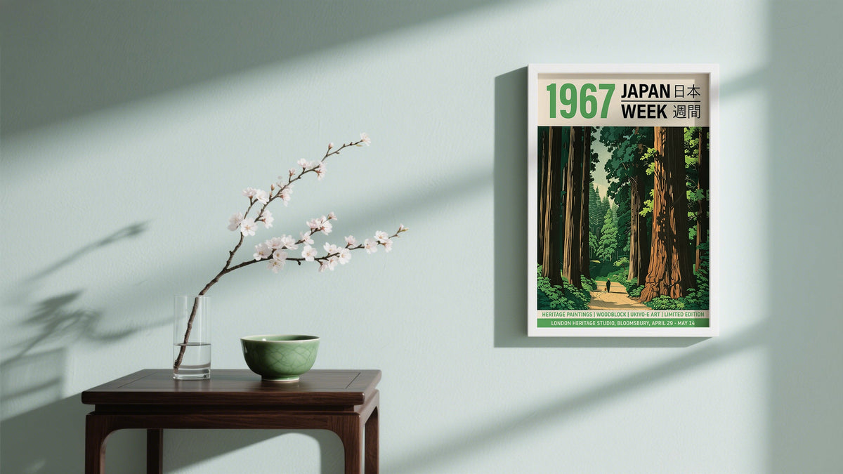 Ukiyo e Prints of towering trees in green