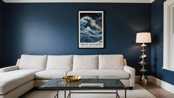 Framed traditional Japanese great wave print in living room