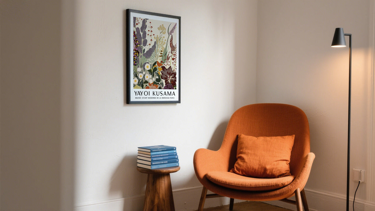 Japanese Art prints of botanical dotted poster inspired by Yayoi Kusama