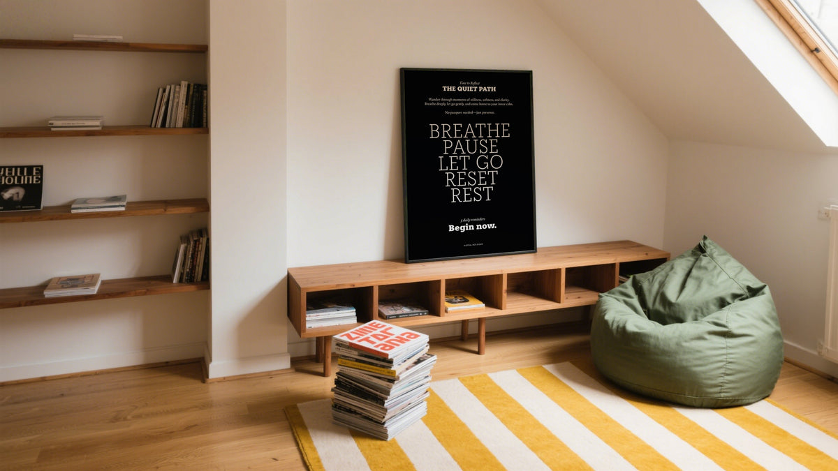 Meditation Wall Art with typography Breathe and Reset