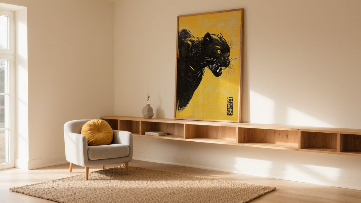 Black Panther huge posters for wall bringing life to a minimalist room