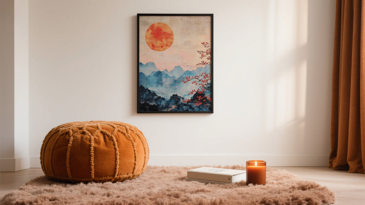 Room with Awesome Wall Art of Japanese Mountain print