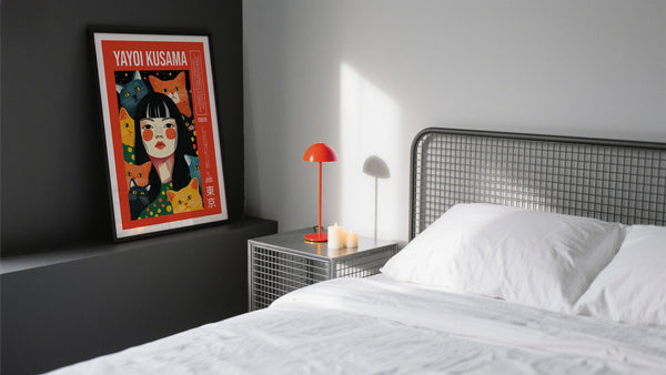 Yayoi Kusama's Art in bright colors featuring dotted cats