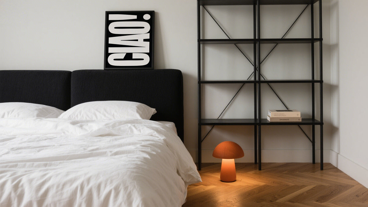 Classy Print of Black and White bedroom Art above bed