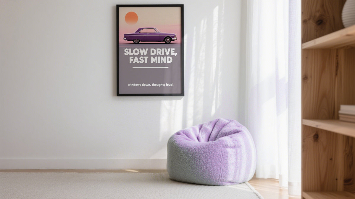 Cool Prints USA - Slow Drive, Fast Mind Wall Art Purple Car