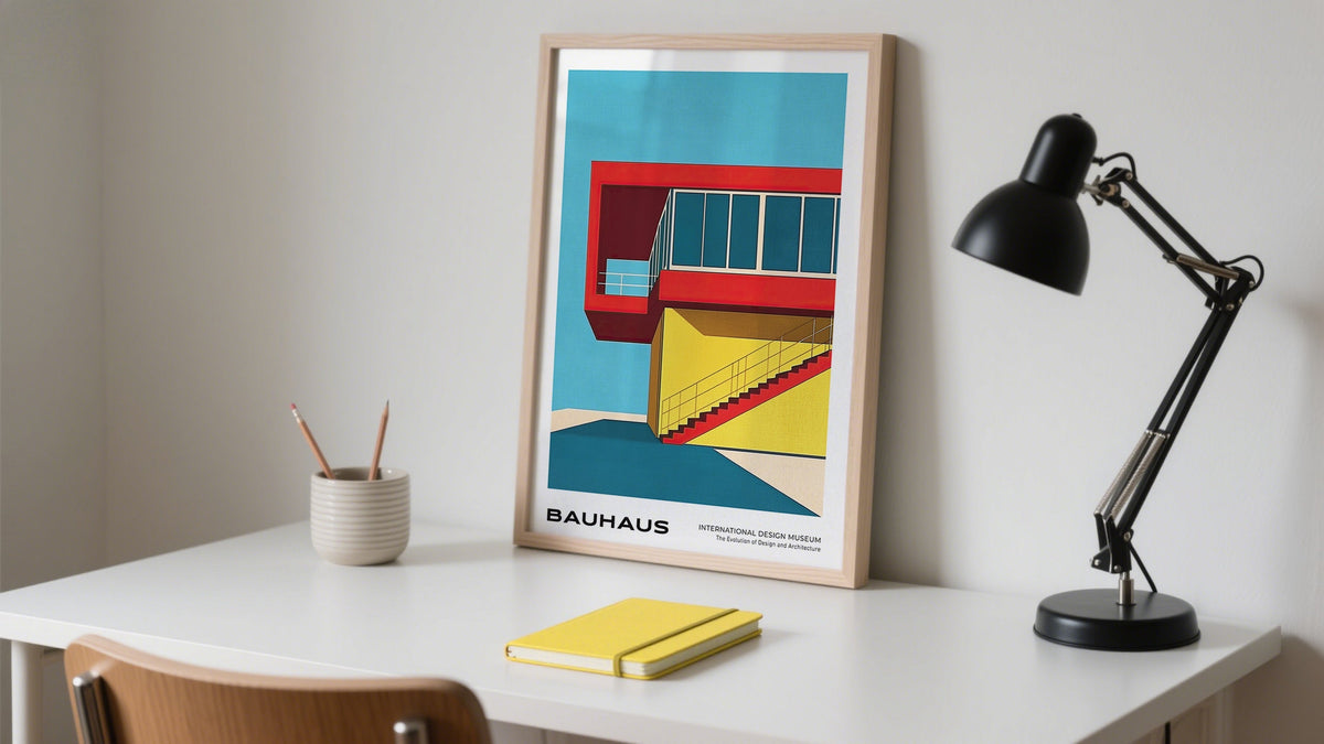 Bauhaus style office with black light modernist furniture