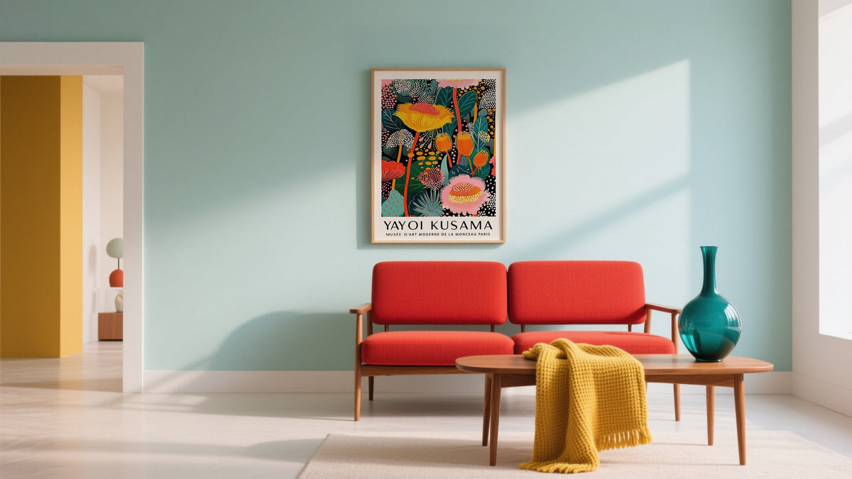 Living room decorated with abstract art prints