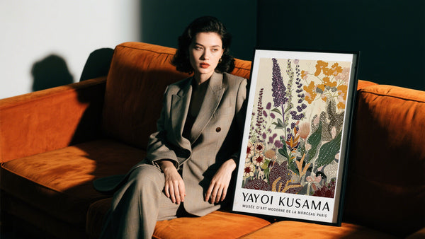Retro Japanese Poster of Yayoi Kusama inspired floral wall art