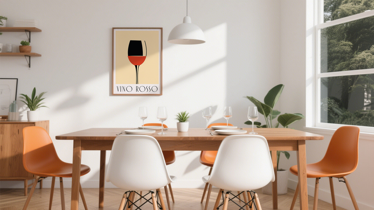 Wine Poster above a modern dining room table