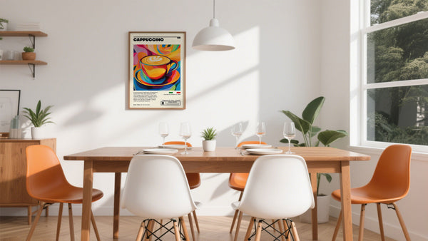 Coffee Kitchen Print above a dining table