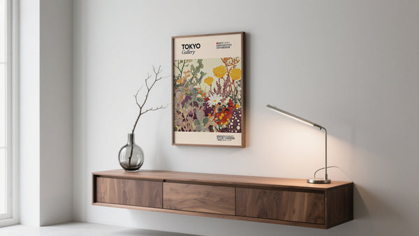 Art prints Japanese - Colorful traditional wall art above sideboard
