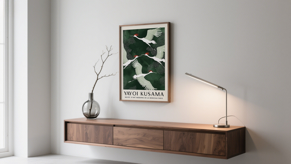 White Cranes in flight with green background