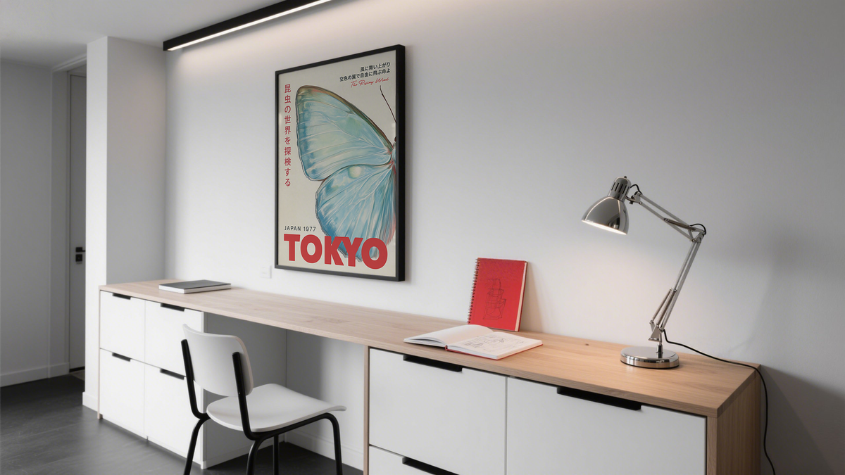 Tokyo Japanese Butterfly Art in modern home office