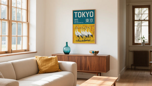 Minimalist cool wall art for living room beside a sofa