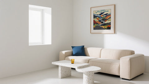 Modern Lounge Room Designs of a square print of Mount Fuji