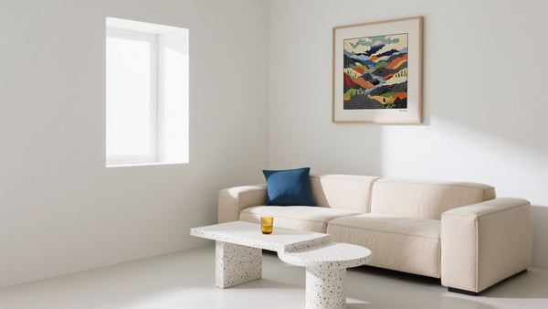 Modern Lounge Room Designs of a square print of Mount Fuji