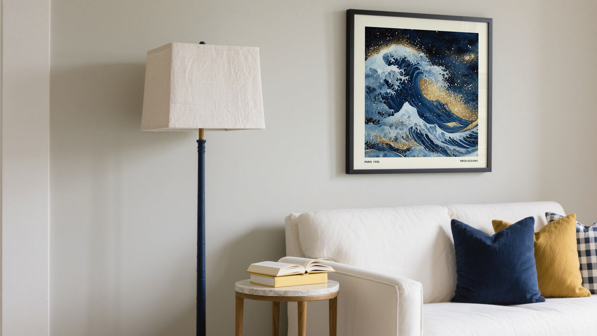 Ocean wave artwork on textured paper on a fine art print or poster.