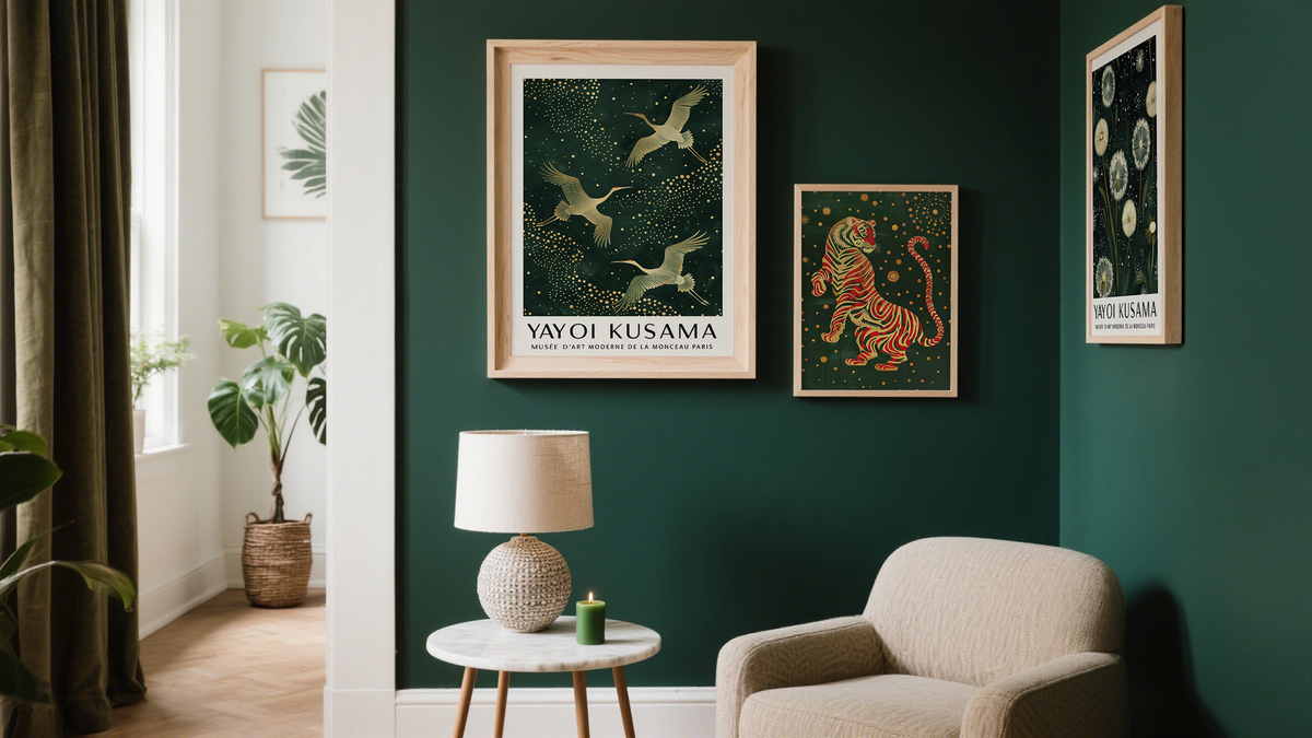 Japanese Animal Art on green wall