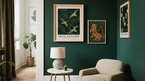 Japanese Animal Art on green wall