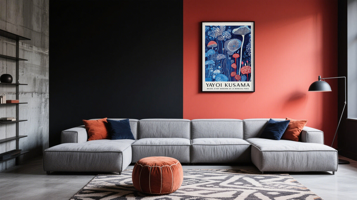 A modern living room with a picture posters