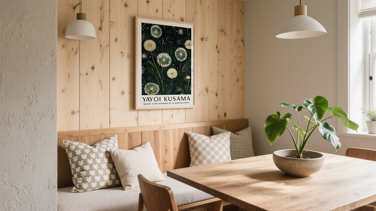 Breakfast Room with Japanese Flowers Drawing in Green