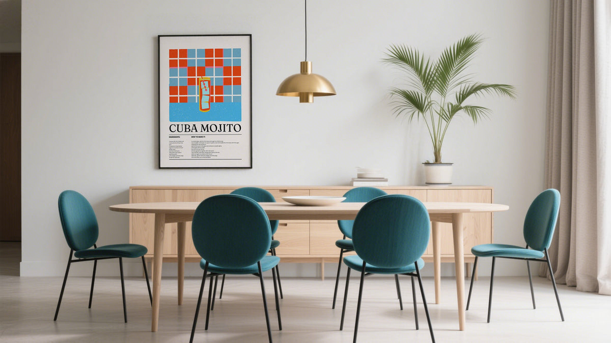 Printed Cocktails above dining room table