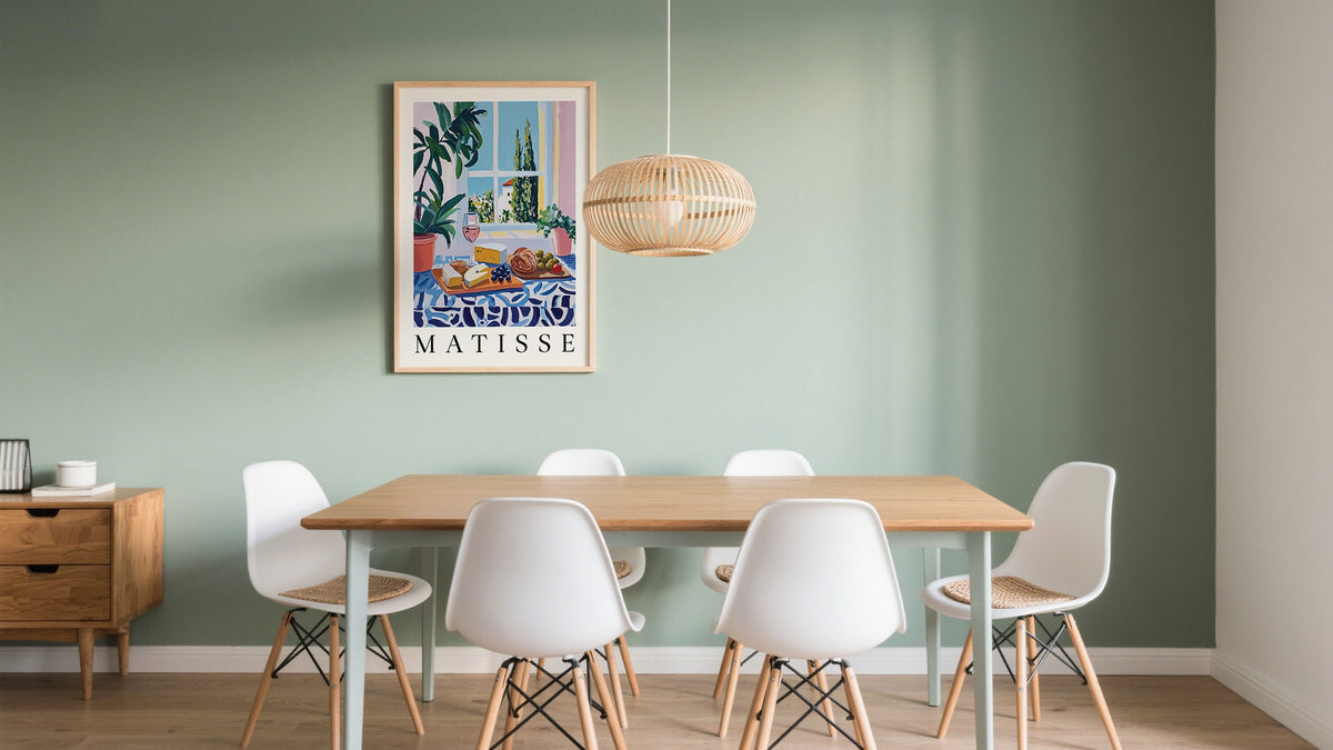 Framed large picture for dining room wall featuring french cheese board