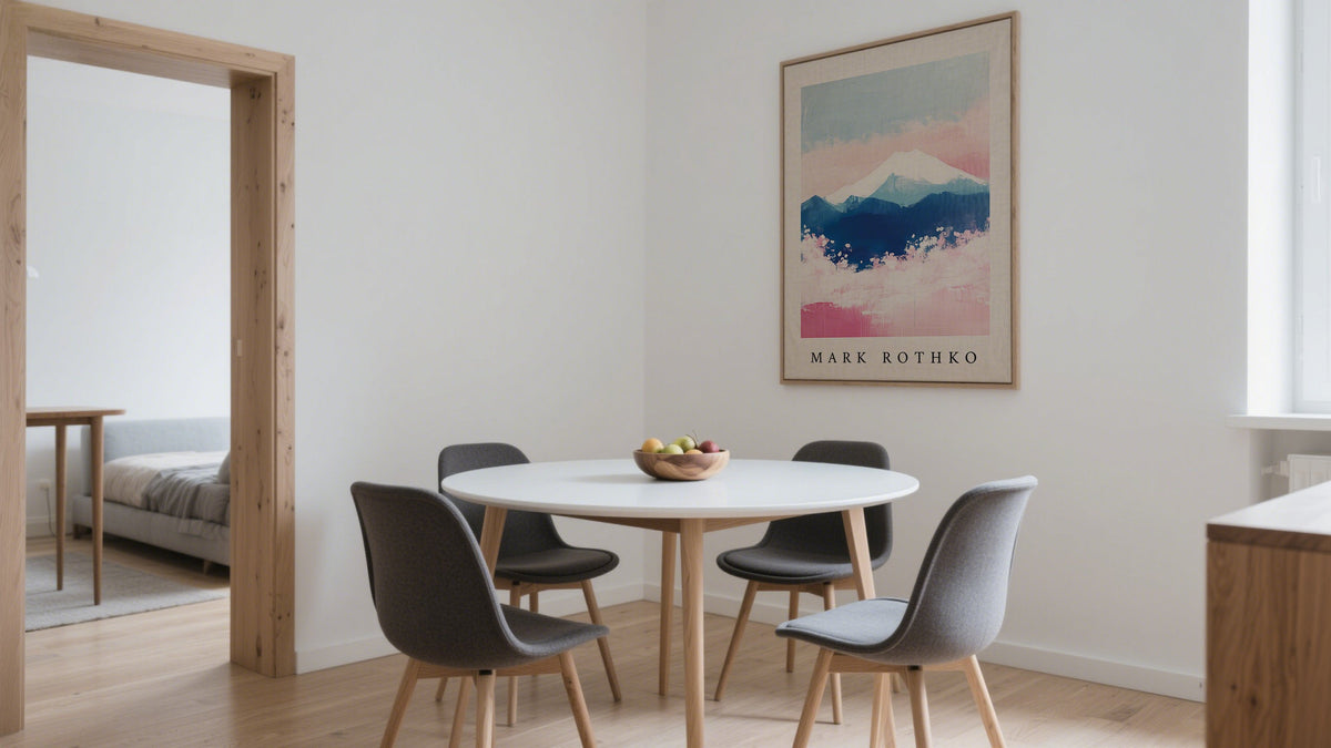 Japanese Mountain Landscape print above dining room table