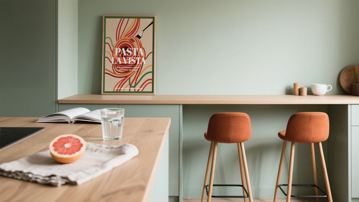 Framed wall art featuring a 20 x 28 print in a kitchen setup.
