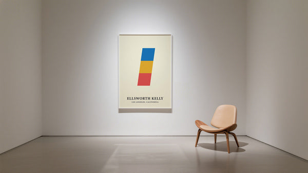 Close-up of modern museum prints with abstract forms and clear lines