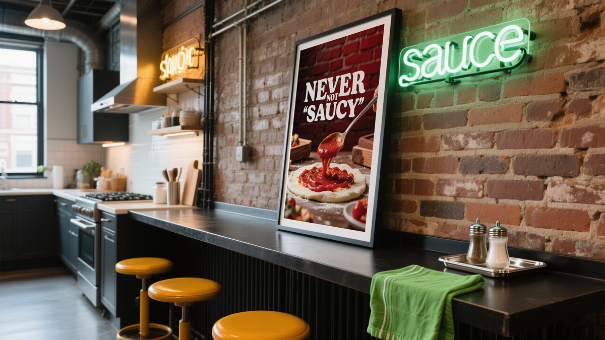 Graphic Posters with photography of pizza and sauce