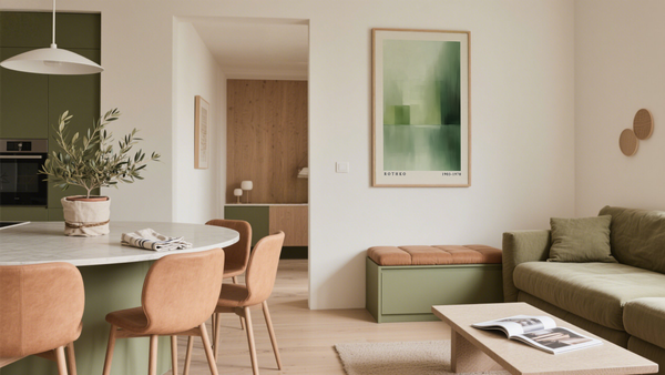 Mark Rothko Dark Green Wall Art in open plan living room