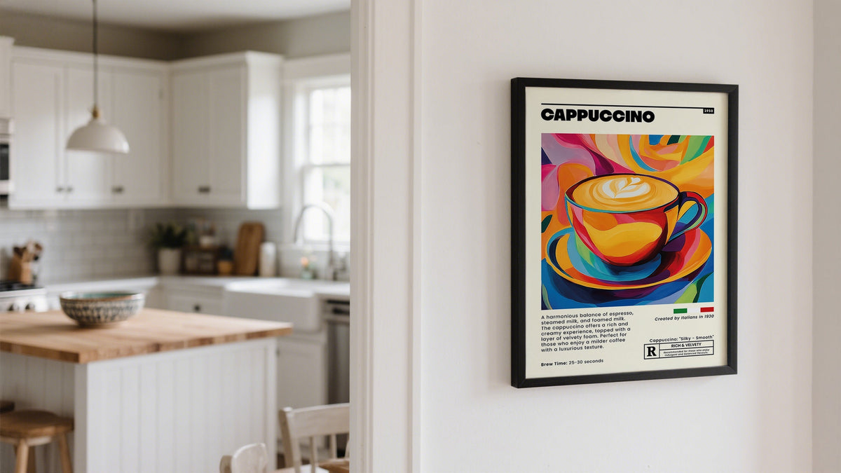 Cheap prints and posters of a cappucino cup for kitchen