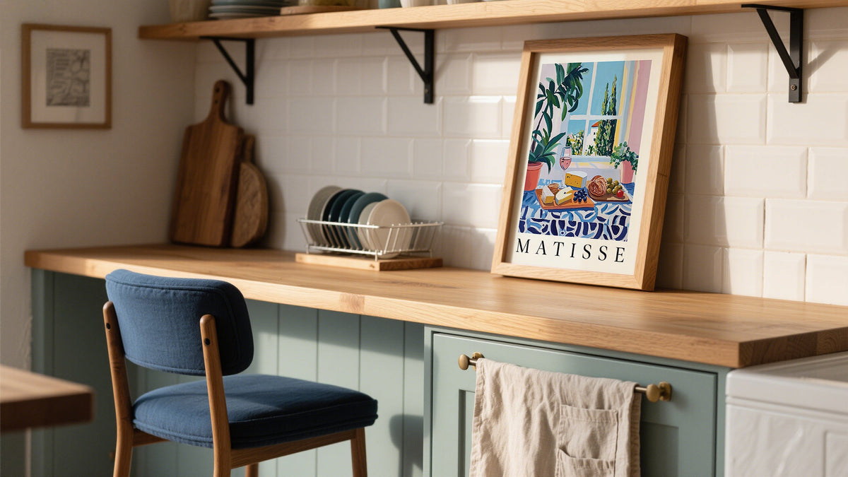 Homeware Wall Art of a Matisse print in the kitchen
