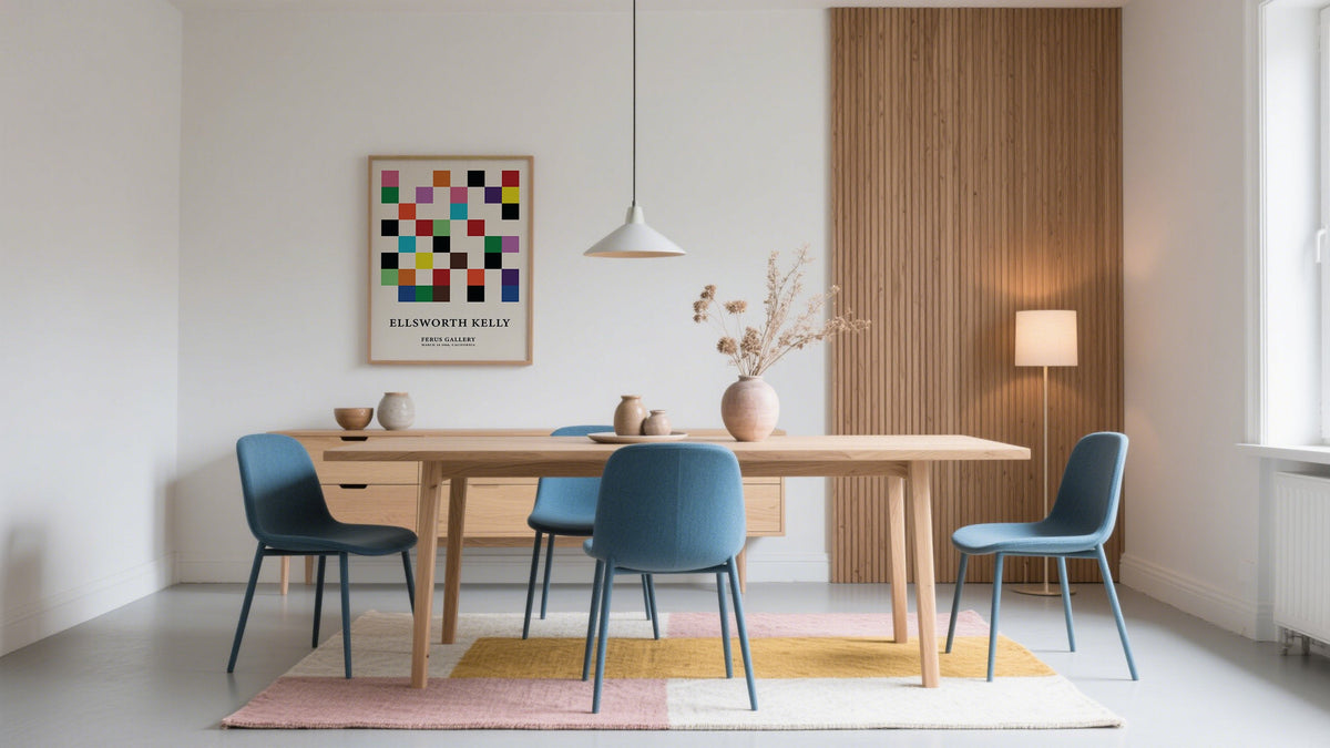 Ellsworth Kelly Colored Wall Art displayed over a dining table