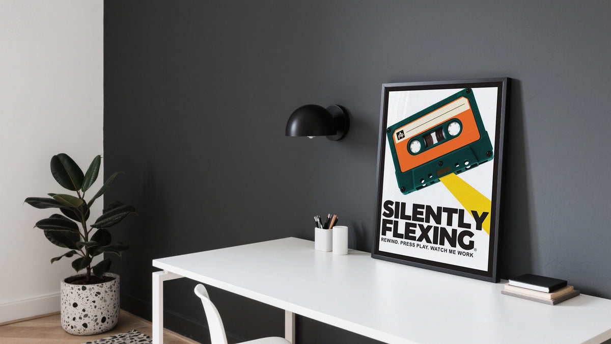 Retro Motivational Posters showing the words "Silently Flexing" and a retro cassette