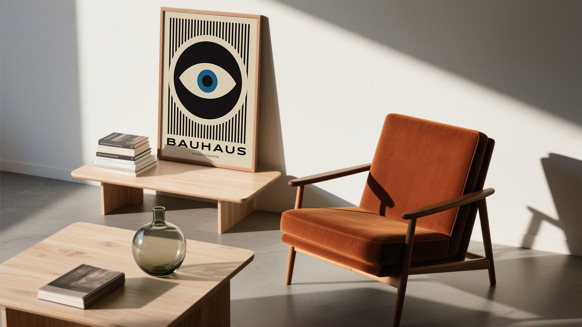Modern home interior showcasing large Bauhaus Art Posters