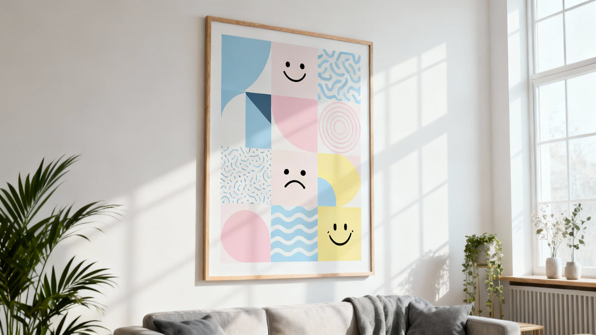 Framed mood posters mockup for kids and classrooms, enhancing emotional awareness and learning environments.