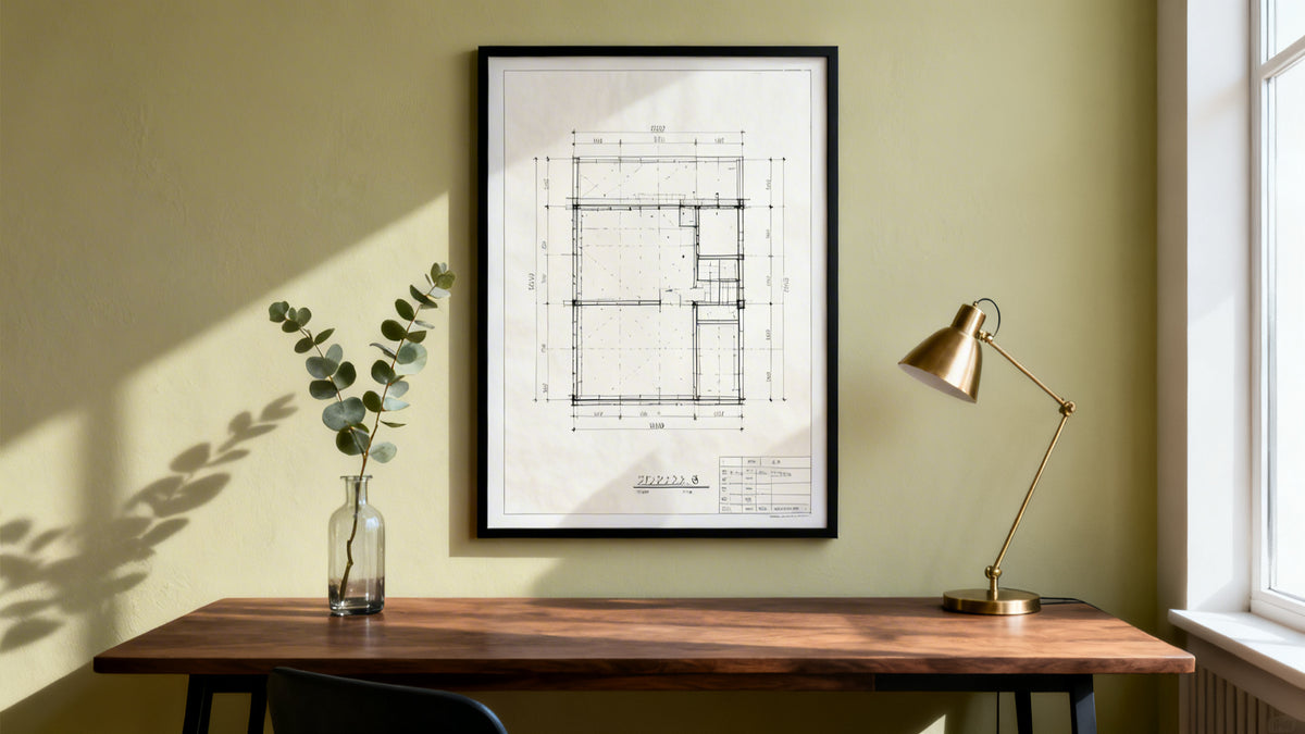 Framed wall art mockup showcasing 22x28 paper size dimensions and design possibilities.