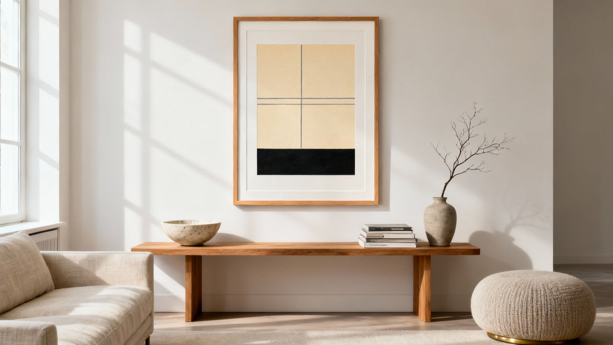 Framed minimalist painting mockup showcasing modern art style and design.