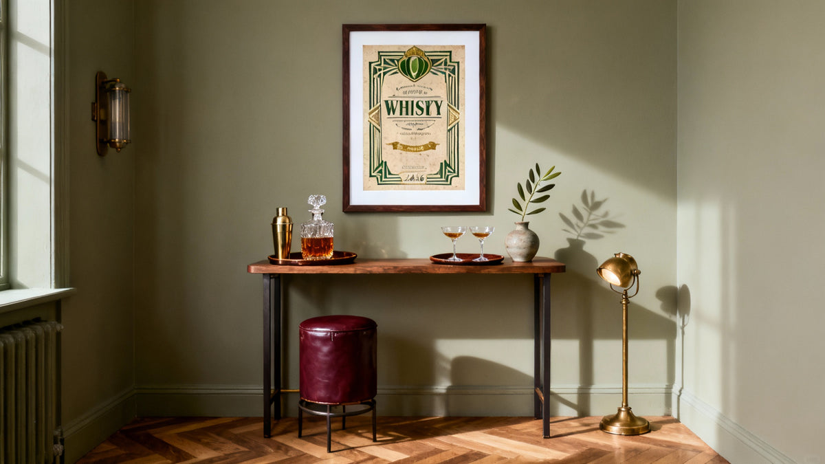 Framed vintage bar decor mockup showcasing timeless charm for stylish home interiors.