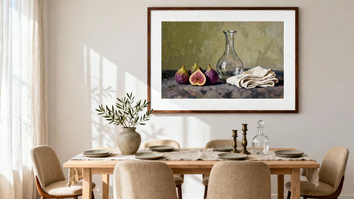 Elegant framed wall art mockup for dining room transformation, enhancing decor with perfect pictures.