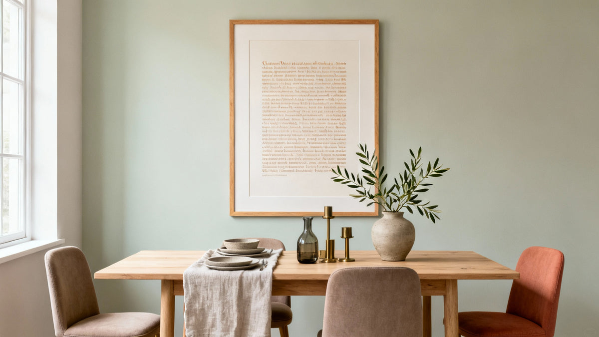 Framed wall art mockup for dining room, enhancing decor with stylish wall hanging design.