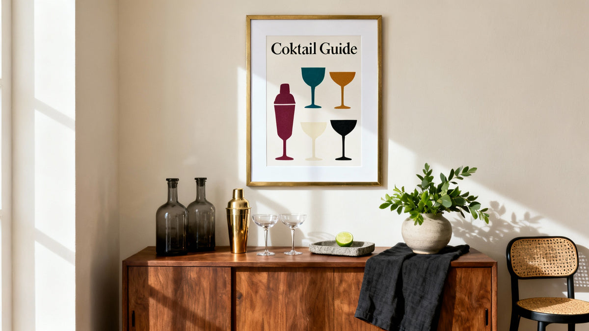 Framed wall art mockup featuring trendy posters for bar decor to enhance your space.
