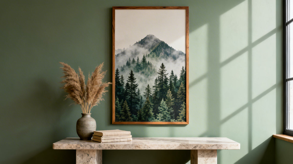 Framed wall art mockup featuring a stunning poster of nature to enhance your space with natural beauty.