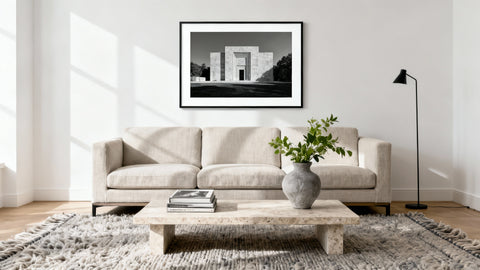 Framed wall art mockup showcasing 100 x 70 size for home decor inspiration.